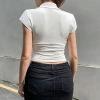 Solid color, elegant lapel, pocket, breasted, slimming and form-fitting short-sleeved 2022 European and American export women's fashion shirt top Application Scenario